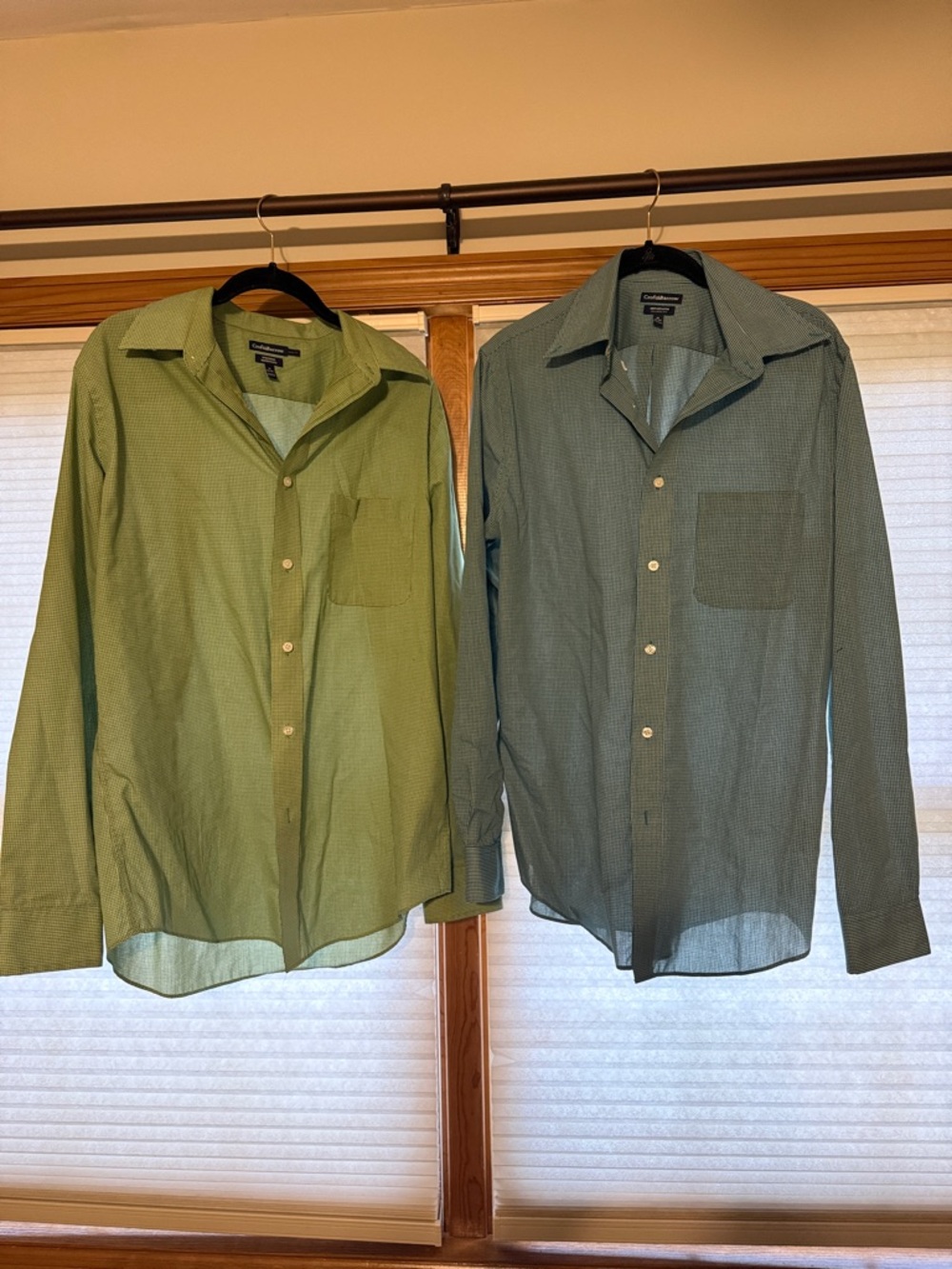 croft & barrow Green and Teal Micro-Check Button-Down Shirts (Pair)
